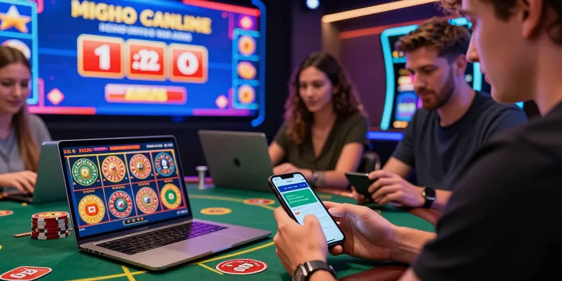 Giocatori coinvolti che si divertono nei migliori casino online non AAMS, mostrando bonus entusiasmanti e grafica vibrante dei giochi da casino in un'atmosfera vivace.