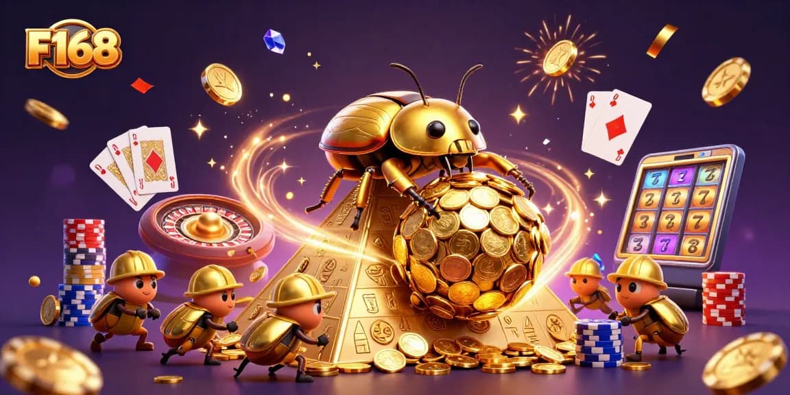 Experience the thrilling adventures at F168 while rolling in golden coins and casino treasures.