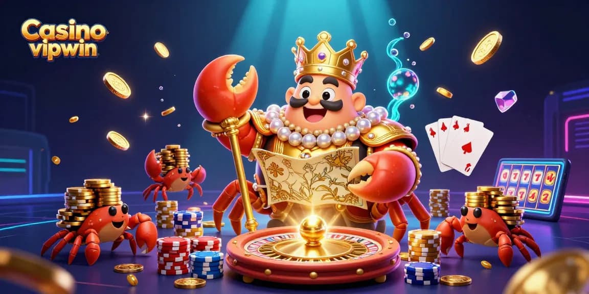 Experience the vibrant action at Casino vipwin with a golden crab emperor and treasures.