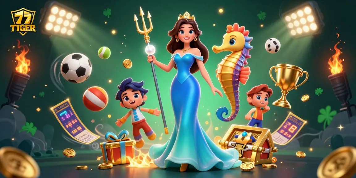 Experience the excitement of 777TIGER with a vibrant underwater casino scene showcasing sports bets and rewards.