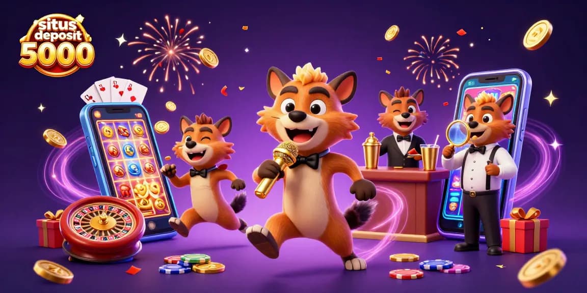 Experience thrilling gameplay at situs deposit 5000 with vibrant slot games showcased in a lively scene.