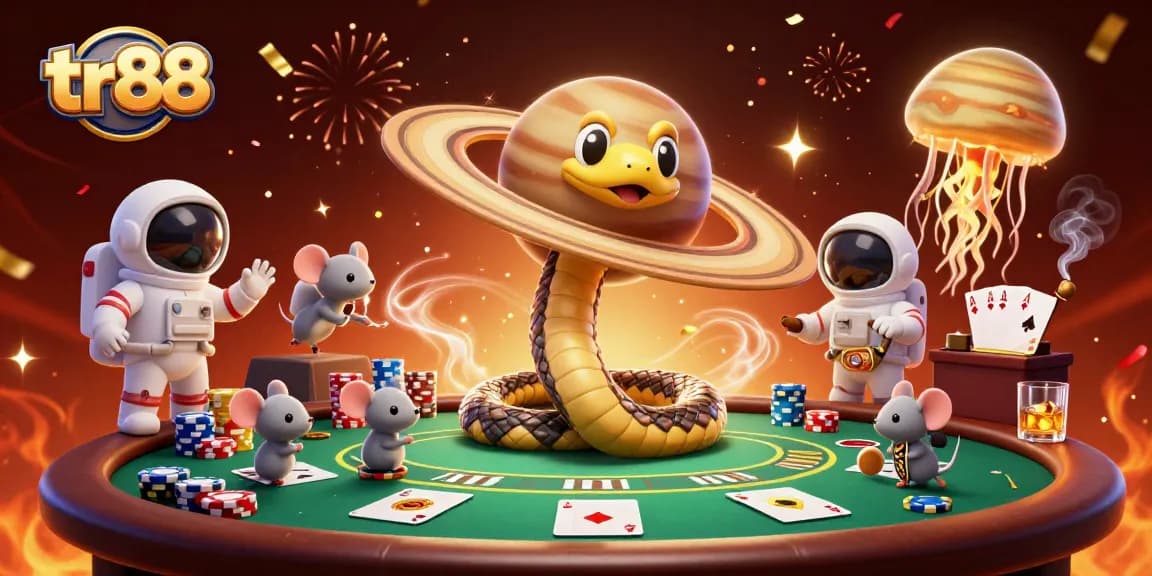 Experience thrilling bets at tr88 as astronaut mice gamble on Saturn's rings in a cosmic casino.