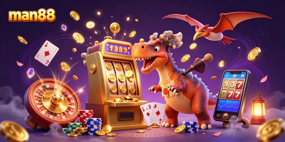man88 engages in thrilling action, showcasing a jackpot slot machine scene with dynamic casino elements.