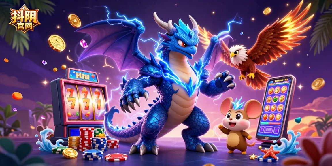 Engage with 抖阴官网's vibrant casino fun as the thunder dragon and glowing hawk create a dynamic scene.