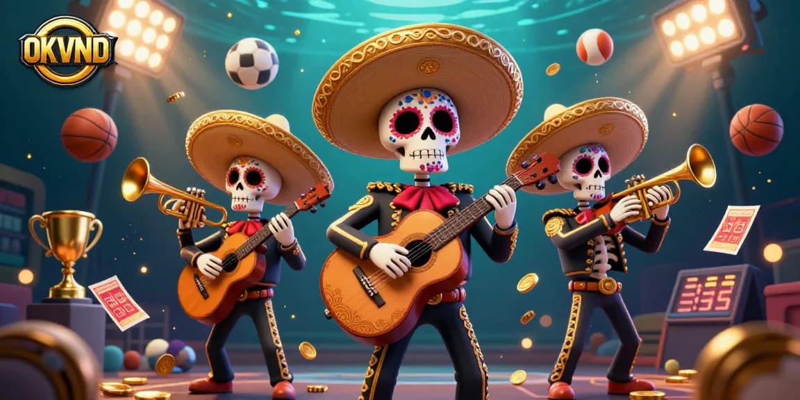 Engage with the colorful OKVND mariachi band illustration showcasing dynamic sports betting elements.