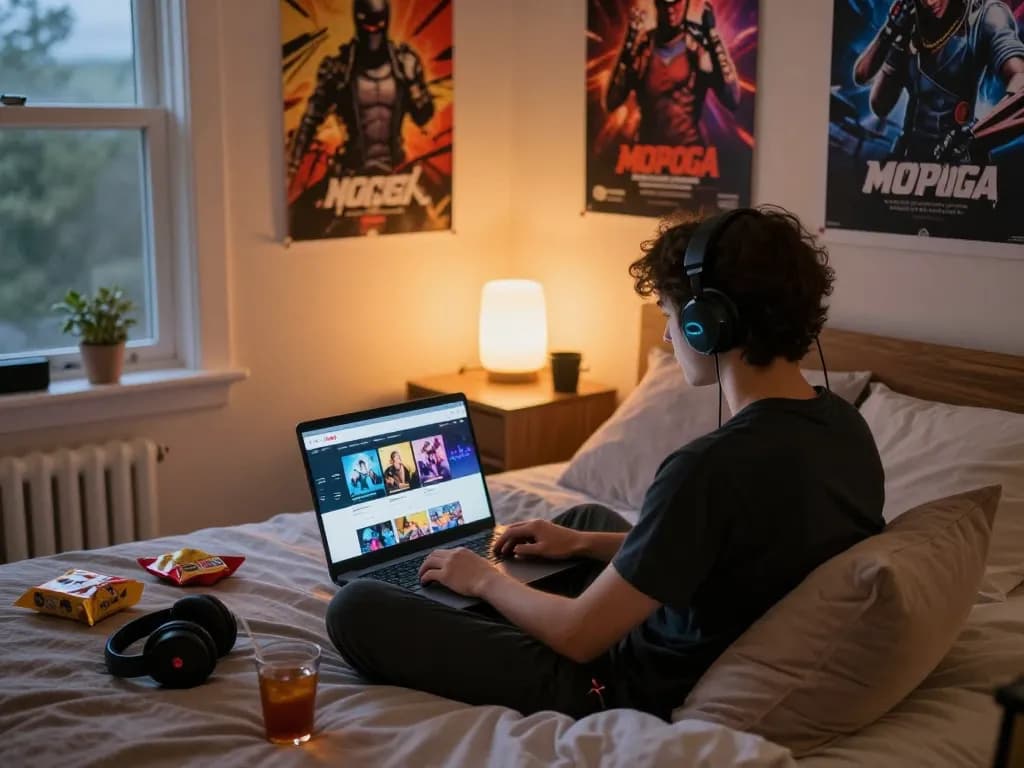 Engaging scene of a player enjoying xxx games on a cozy bed.
