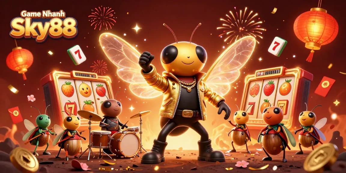 Play exciting slots with Game Nhanh Sky88, featuring colorful 3D characters and dynamic casino elements.