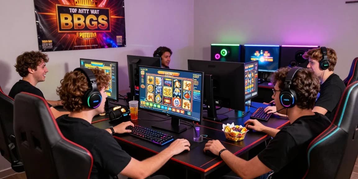 Players enjoying a thrilling slot depo 1000 gaming experience on a vibrant computer setup, illuminated by RGB lighting.
