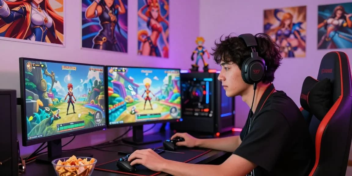 Engaging scene of gamers playing hentai games with colorful characters and immersive graphics.
