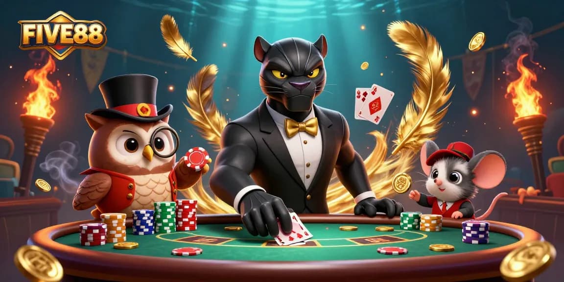 Experience excitement with FIVE88's vibrant casino scene featuring dynamic gaming elements.