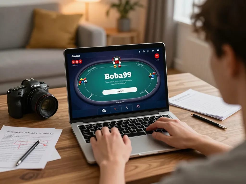 Boba99 Login di layar selama sesi poker online, menyoroti permainan strategis dan perjudian yang bertanggung jawab.