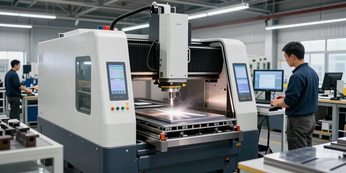 Hydraulic CNC press brake machine demonstrating precision engineering in an advanced manufacturing workspace enhancing productivity and efficiency.