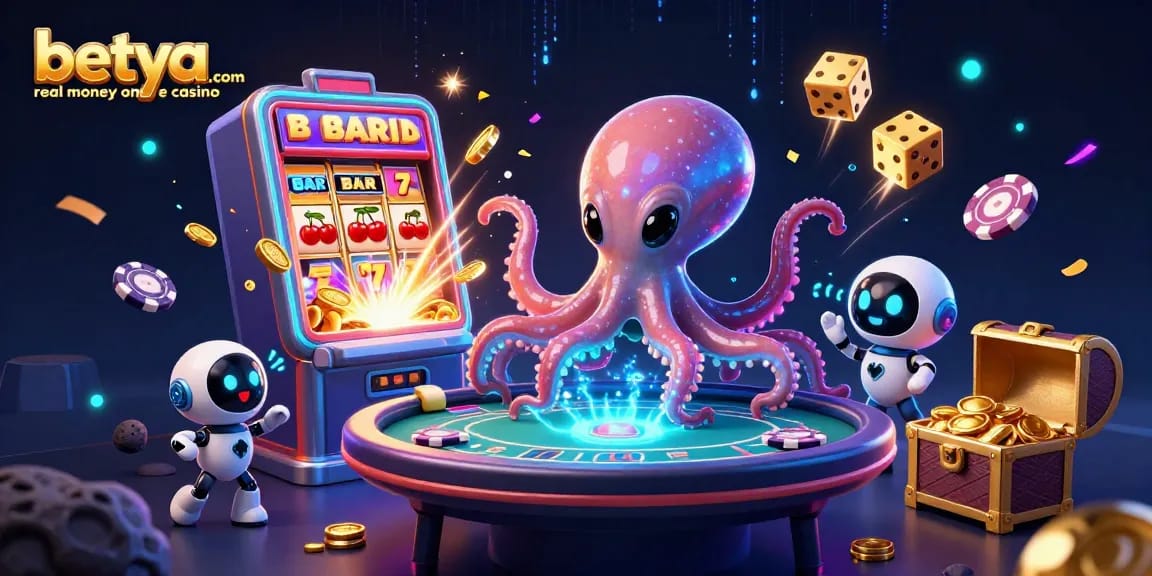 Win big at betya.com real money online casino with an alien octopus and vibrant gaming action.
