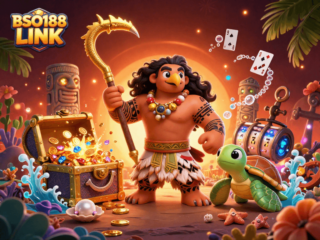 Win big with BSO188 LINK in this vibrant themed casino illustration filled with engaging game elements.