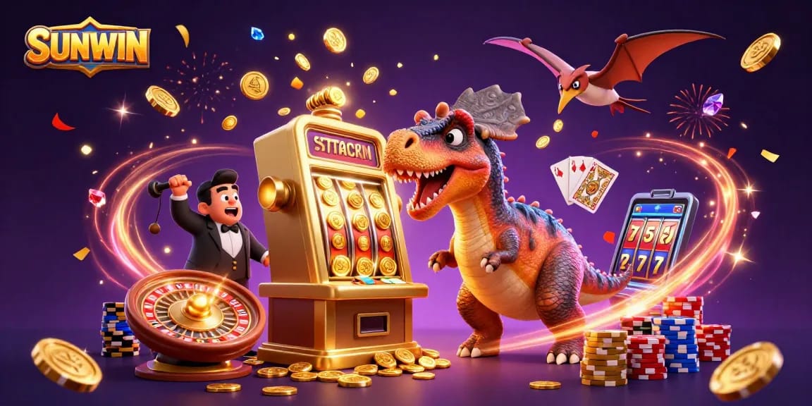 Experience jackpot excitement at SUNWIN with thrilling casino activities featured in this vibrant scene.