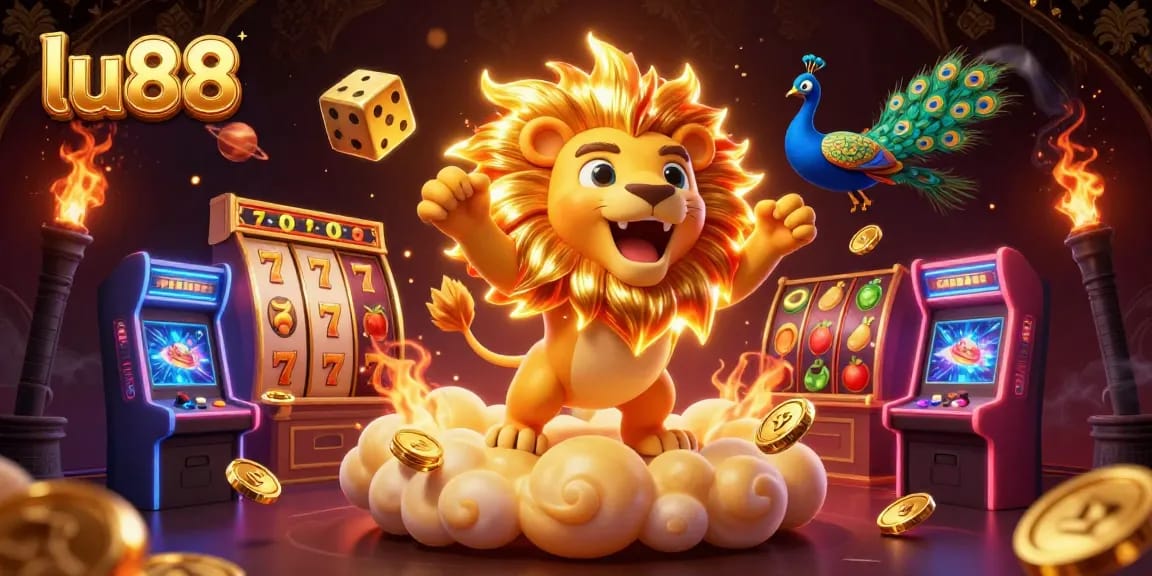 Experience thrilling wins at lu88 with vibrant slot reels and a golden casino theme.