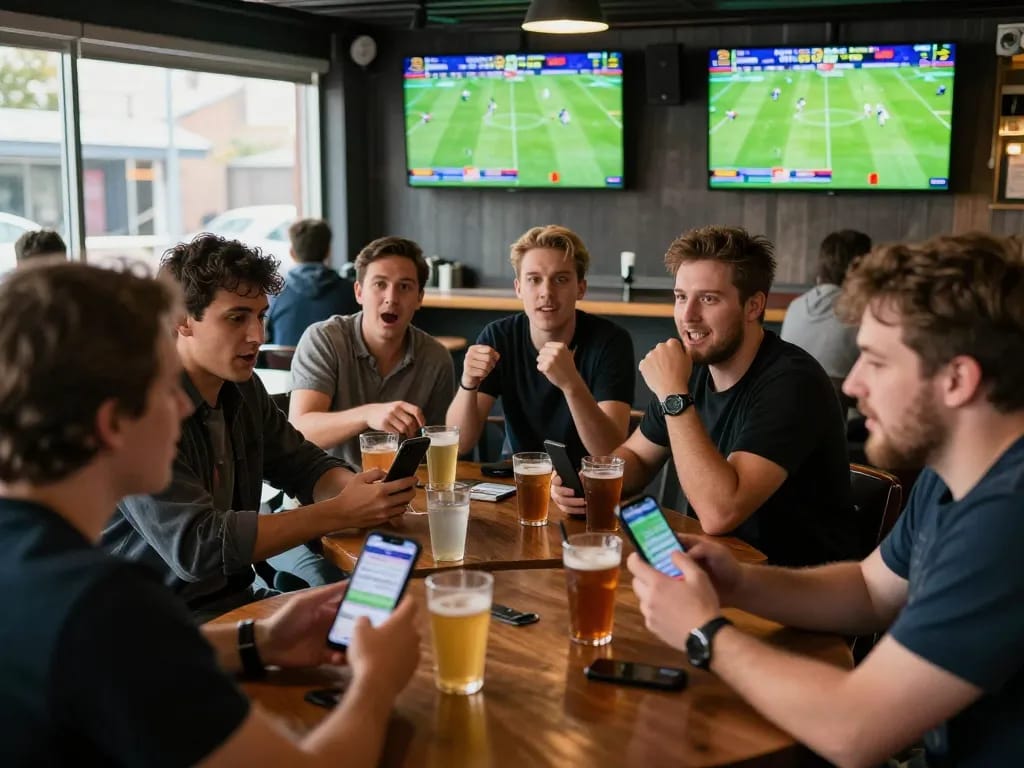 Fans enthusiastically placing bets on Keo nha cai 5 while watching a thrilling football match
