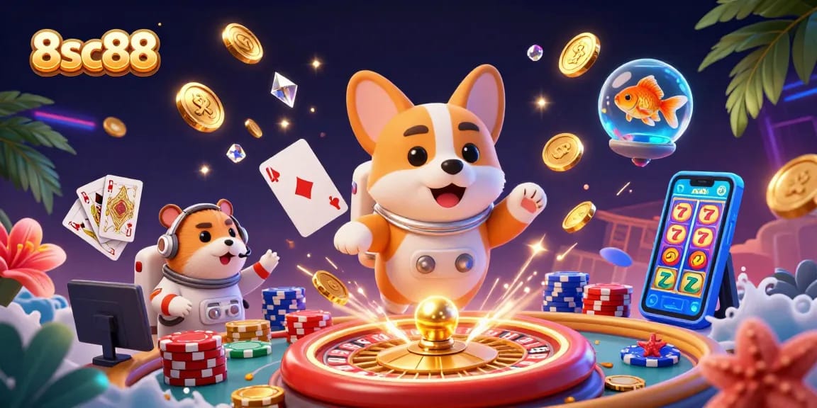 Experience immersive gaming with 8sc88's vibrant space casino, featuring dynamic characters and exciting elements.