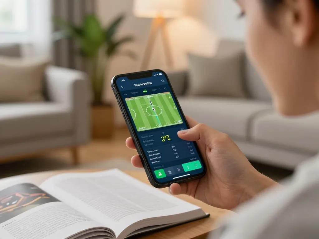 Betting on football matches using the keo nha cai 5 app, showcasing live odds updates.