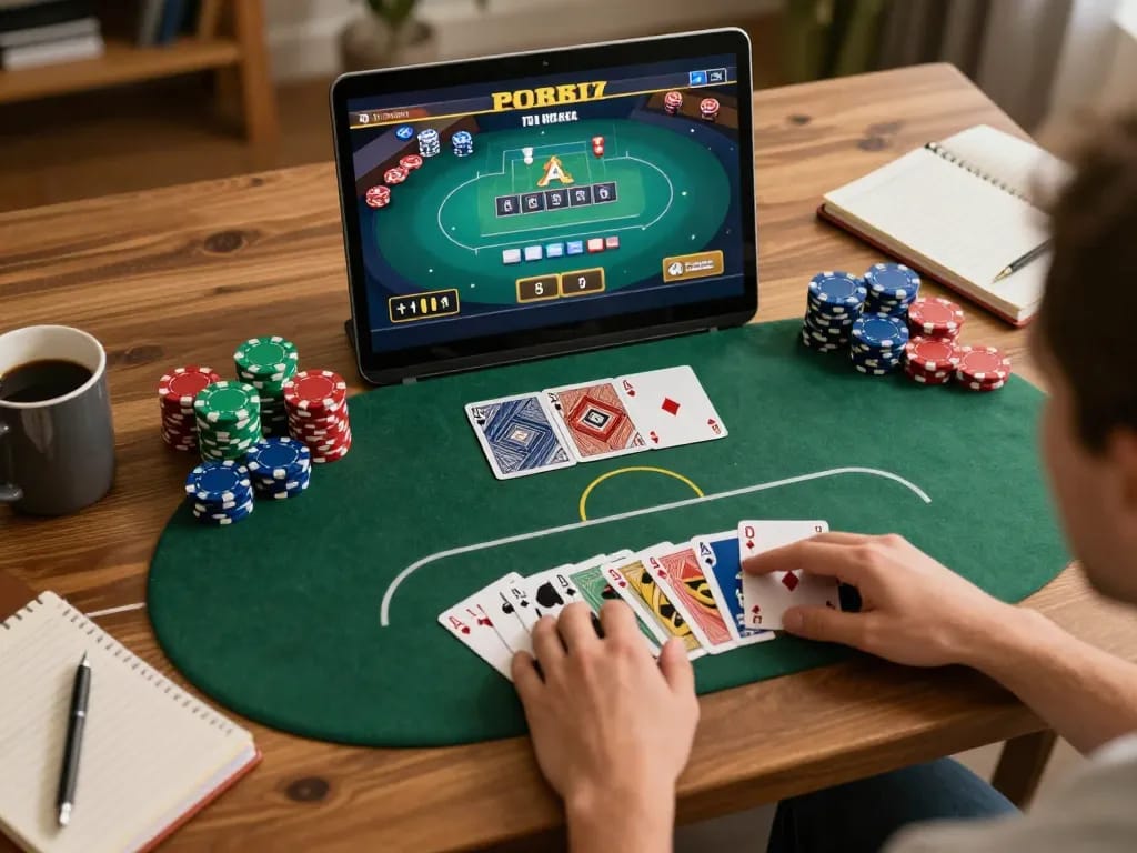 78wind poker action from a laptop in a cozy home setting, showcasing strategic gameplay and responsible gambling