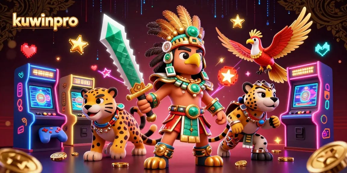 Engage with kuwinpro's thrilling gaming experience featuring a vibrant 3D Aztec casino scene.