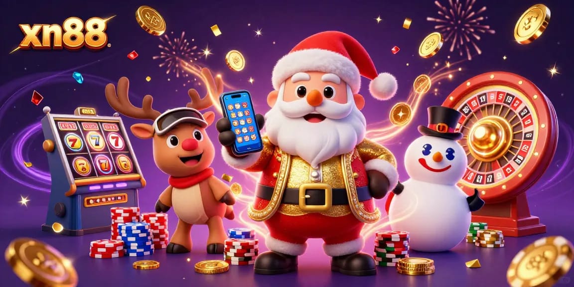 Spin the reels with xn88's exciting casino adventure featuring Santa, his reindeer, and festive action!