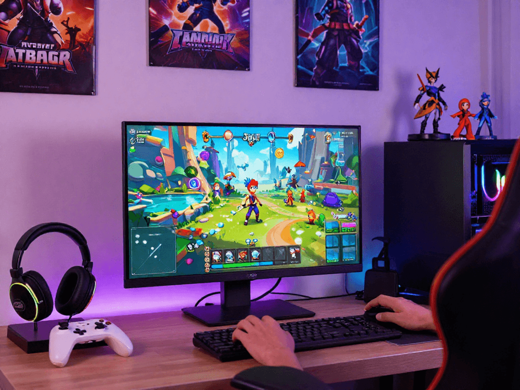 Engaging gameplay scene showcasing popular html sex games on a high-tech device in a colorful gaming room.