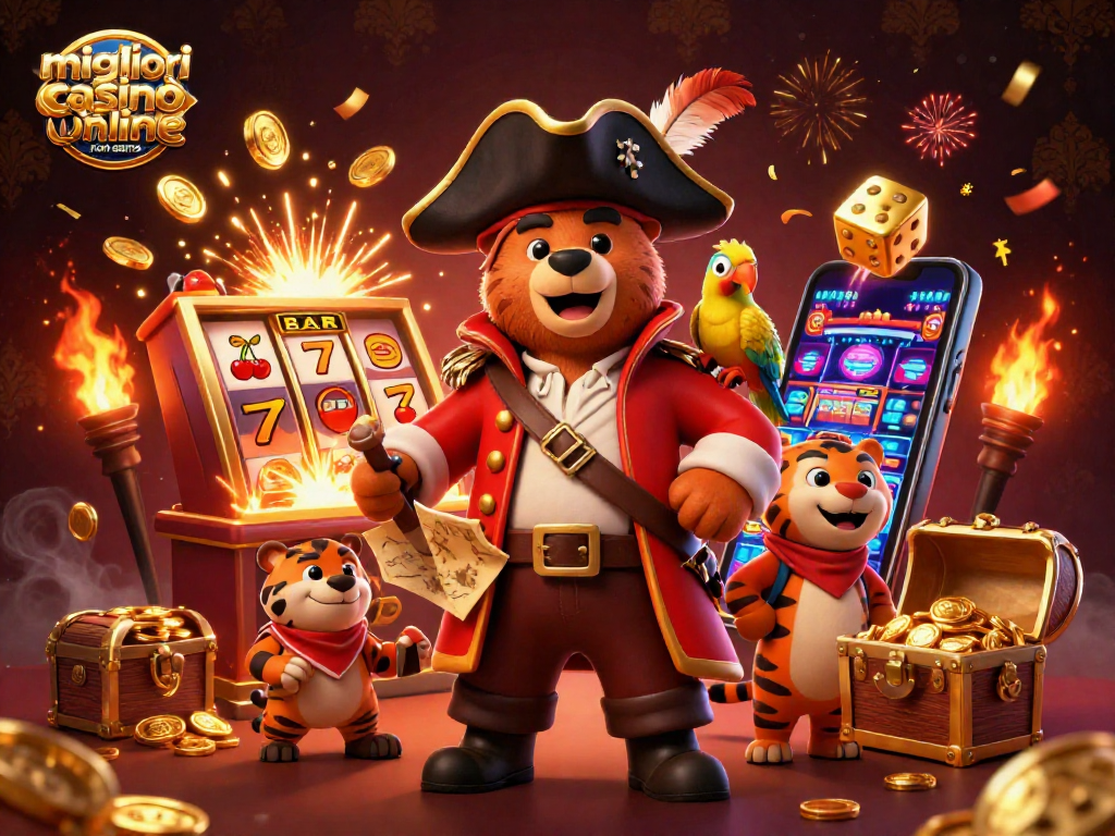 I migliori casinò online non aams presentano un capitano orso pirata in una scena ispirata al gioco.