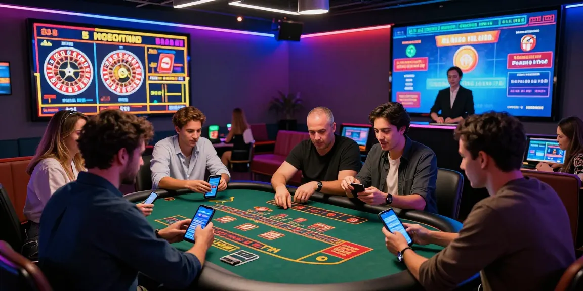 Die lebendige Paysafe Card Casino-Szene zeigt Spieler, die mit Spielen interagieren, während sie sichere Einzahlungen tätigen, und hebt eine bunte und dynamische Online-Casino-Atmosphäre hervor.