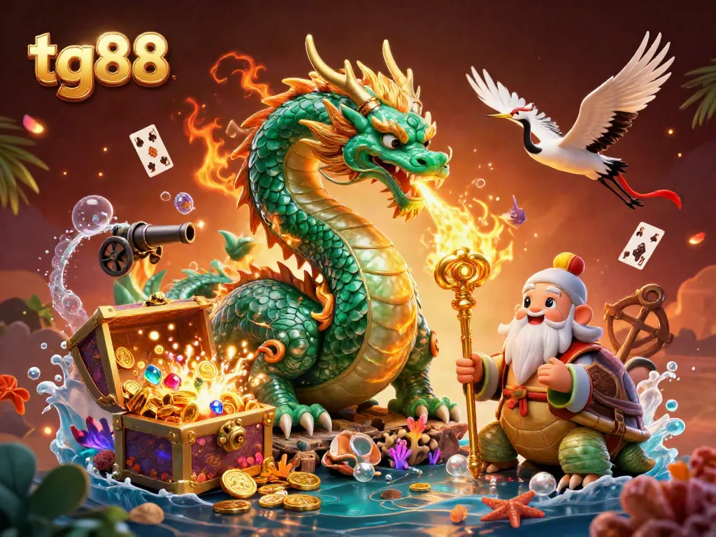 Experience thrilling action with tg88 as vibrant dragons and cranes bring luck and excitement to casino games.
