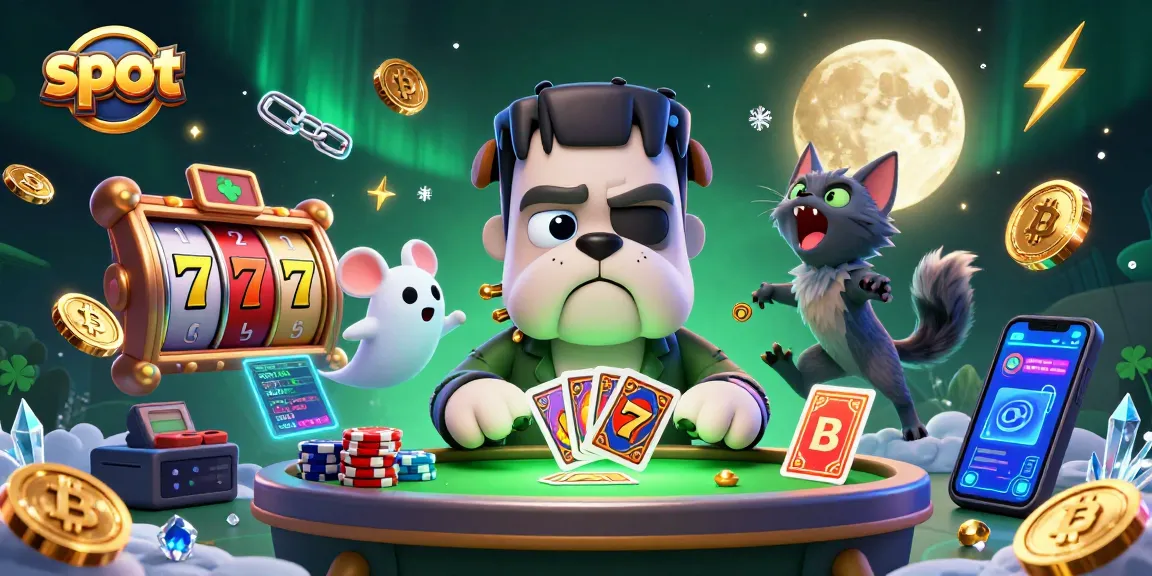 Play exciting slot games with a vibrant 3D illustration featuring unique characters and symbols.
