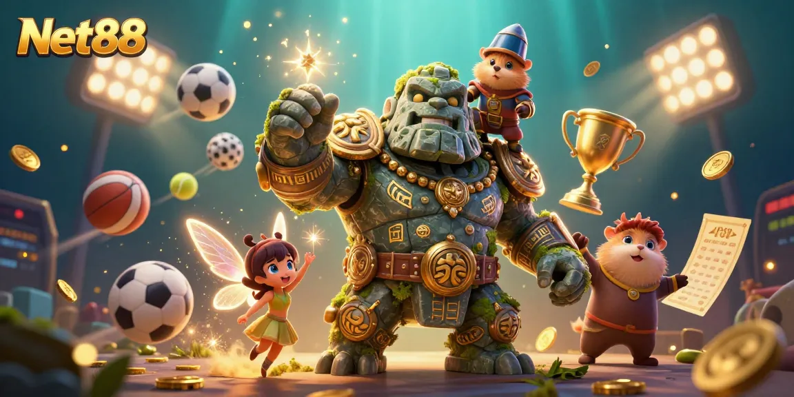 Experience thrilling gameplay with Net88's dynamic sports betting elements and magical casino characters.