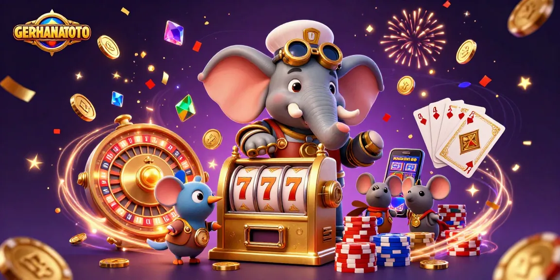 Mainkan GERHANATOTO dengan slot mesin bertema steampunk dan karakter unik dalam ilustrasi 3D.