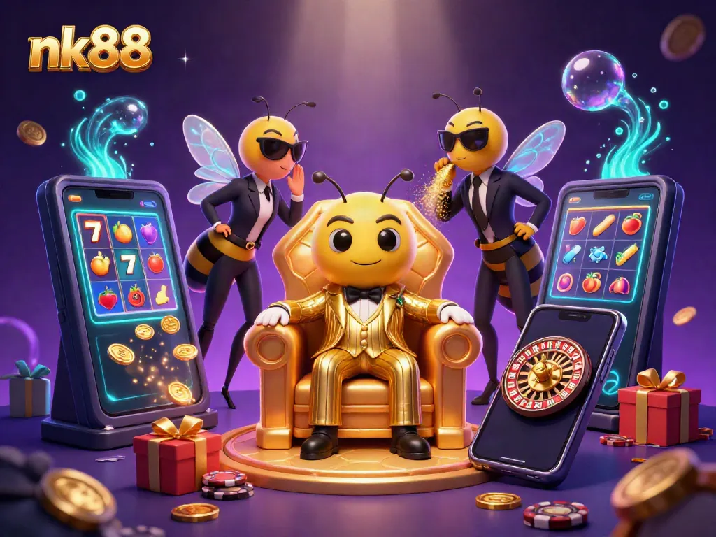 Experience thrilling gaming at nk88 with a vibrant scene showcasing the excitement of a cartoon casino environment.