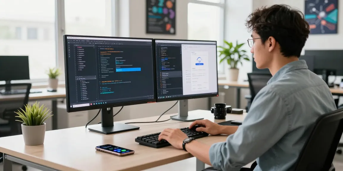 Developer optimizing network performance with 快连 in a modern tech workspace.