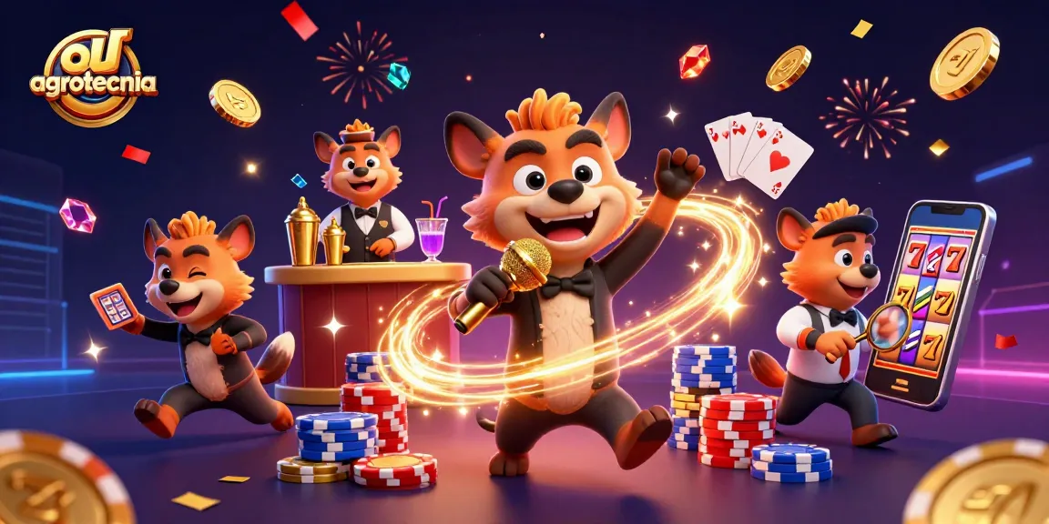 Boost your winnings with agrotecnia in this vibrant 3D casino scene featuring hyenas and slot reels.