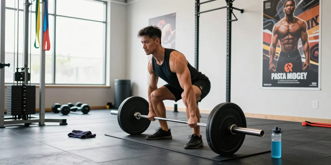 Anabolika Shop Deutschland - Bodybuilder hebt Gewichte in einem hellen Fitnessstudio und zeigt sein Engagement für Krafttraining.