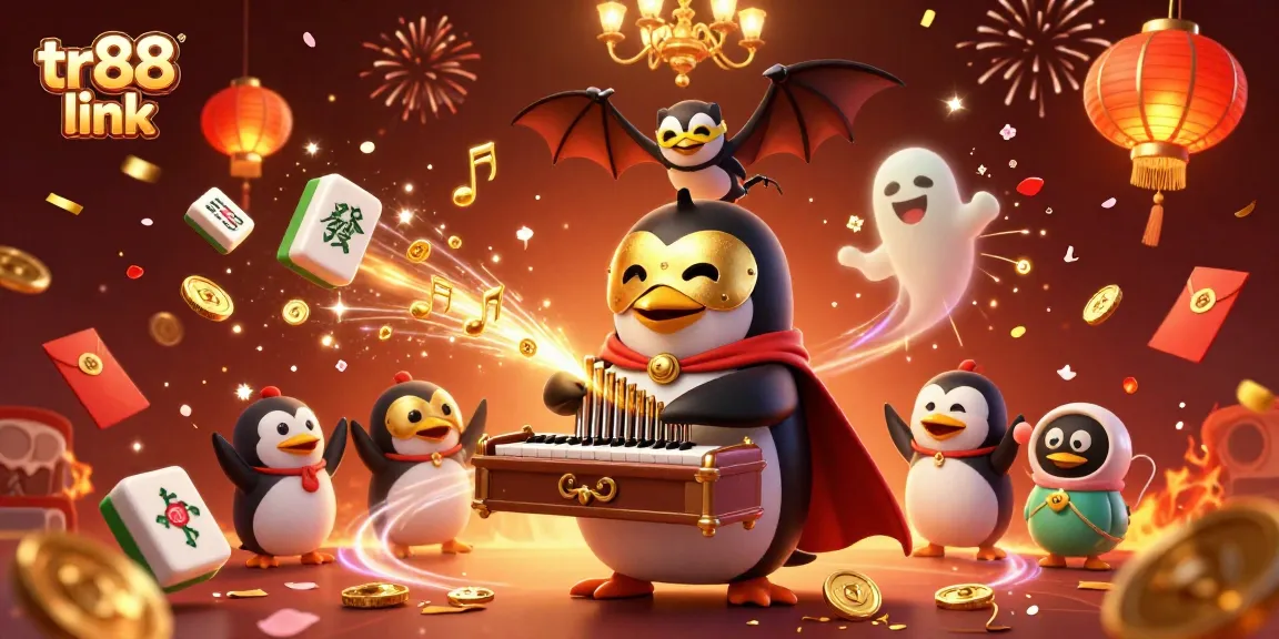 Experience excitement with TR88 link as the penguin plays the organ shooting coins amid casino celebrations.