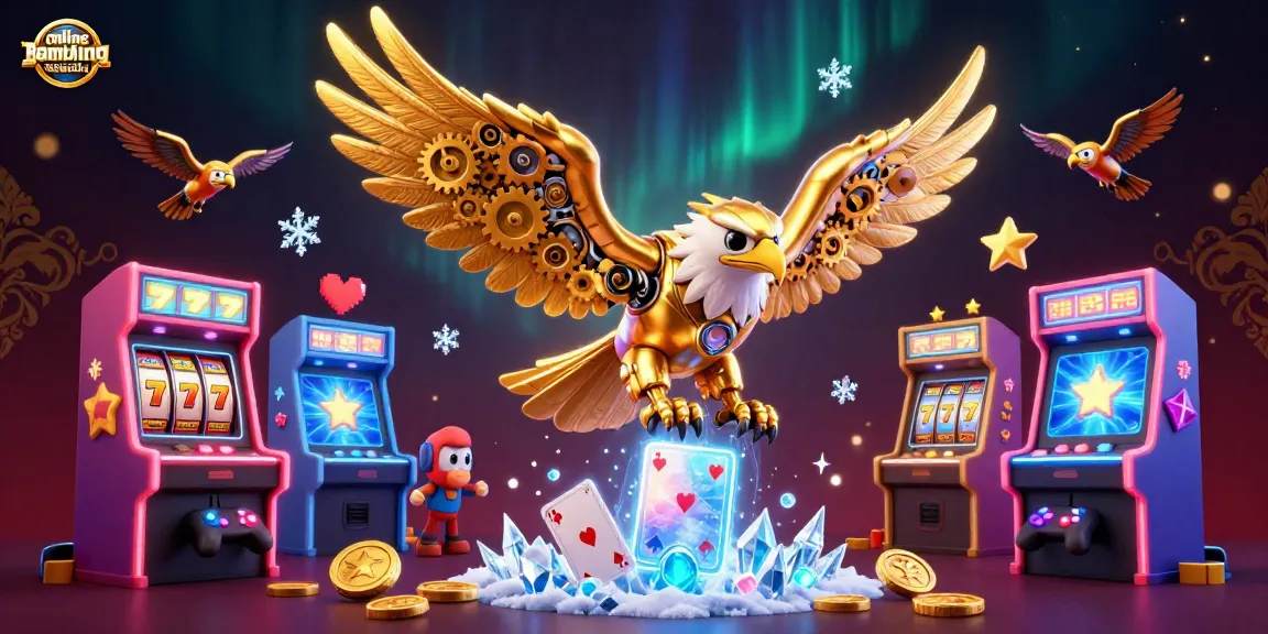 Experience thrilling moments in online gambling Australia with vibrant slot reels and golden eagle illustrations.
