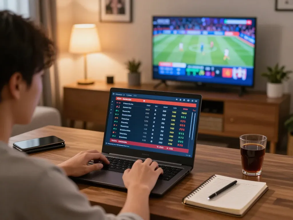 Engaging in kèo nhà cái from a cozy home office with live odds on the laptop screen.