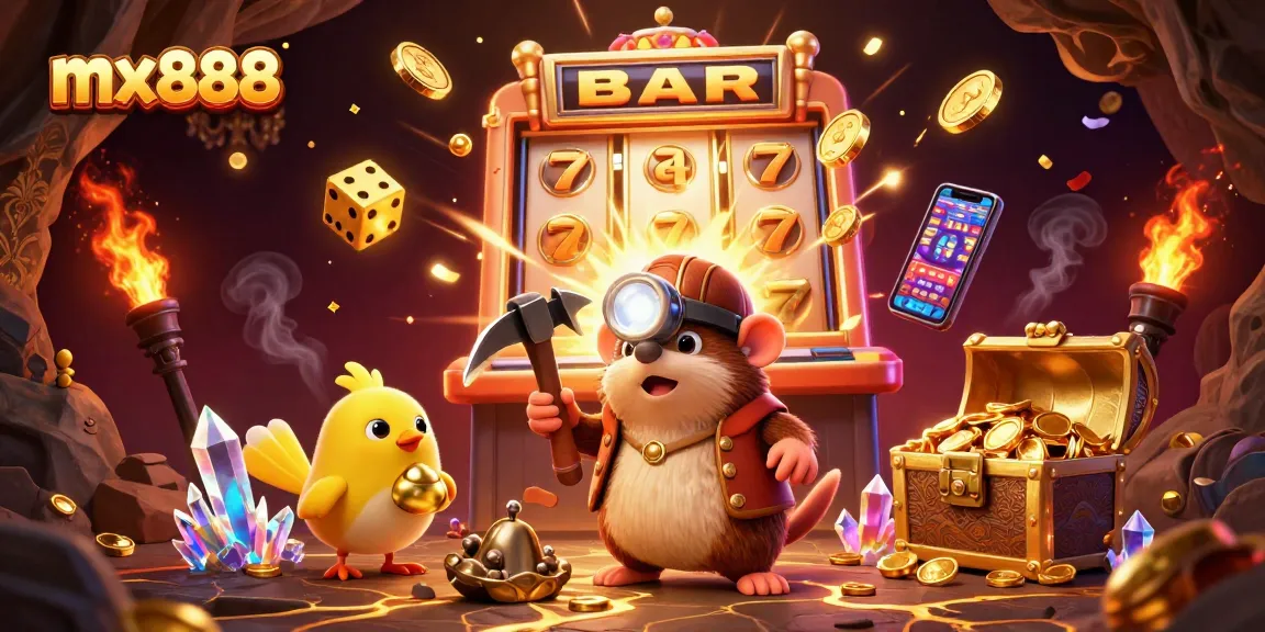 Experience thrilling gameplay at mx888 with vibrant casino elements and a treasure hunter's adventure.