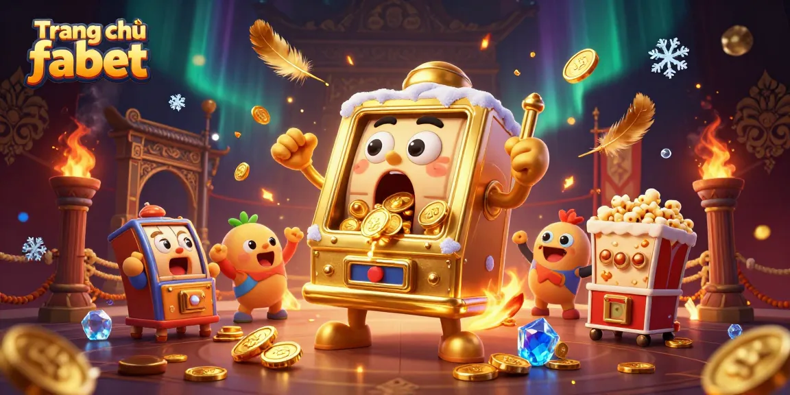Engage with the Trang chủ fabet slot machine hitting a jackpot, surrounded by cheering machines and golden coins.