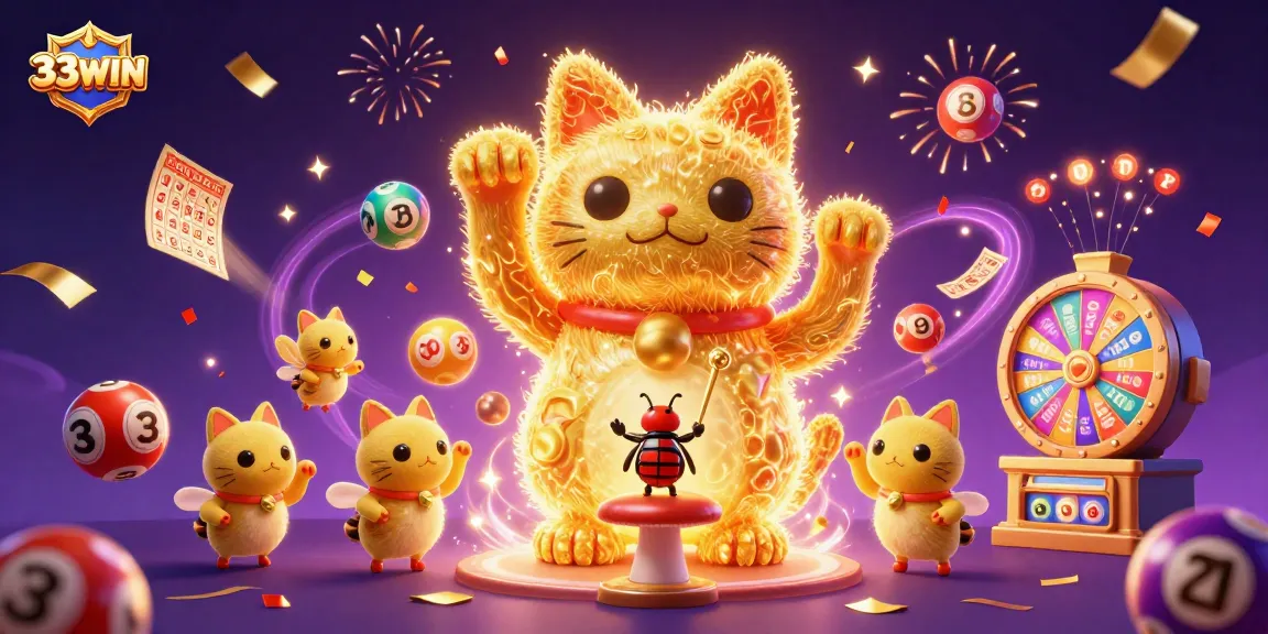 Engage with the vibrant 33WIN casino magic as lucky symbols and lively characters dance in a dynamic celebration.