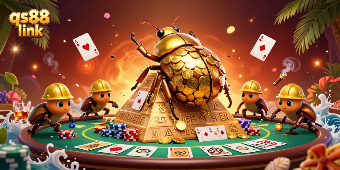 Experience excitement at qs88 link with this dynamic 3D casino illustration showcasing vibrant gambling elements.