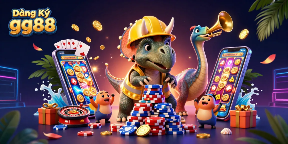 Engage with Đăng Ký gg88 while enjoying a vibrant celebration of casino games with playful characters.