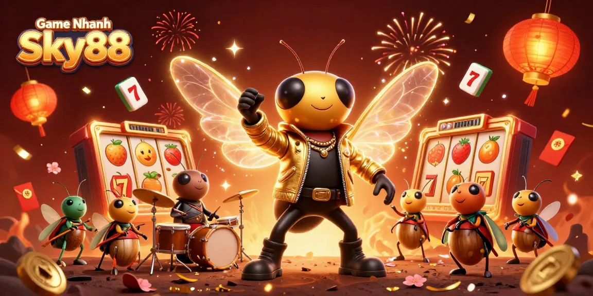 Play exciting slots with Game Nhanh Sky88, featuring colorful 3D characters and dynamic casino elements.