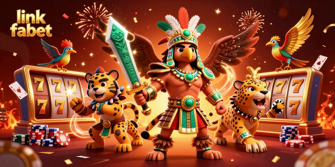 Experience vibrant action with link fabet as Aztec warriors join a colorful casino celebration.