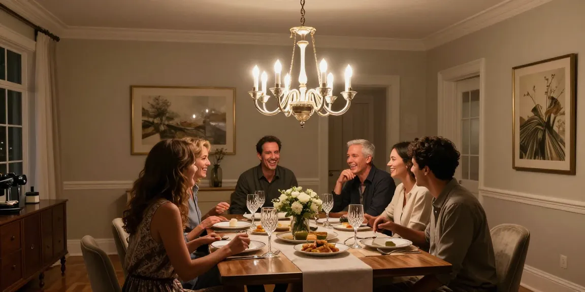 Candelabre led moderne iluminează o masă elegantă într-un dining rafinat.