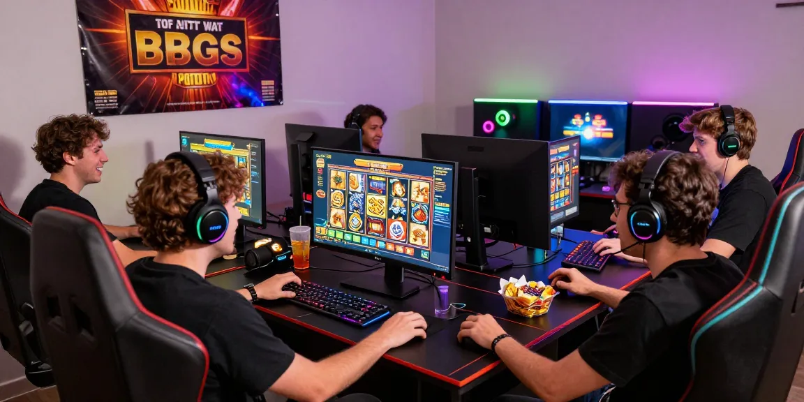 Players enjoying a thrilling slot depo 1000 gaming experience on a vibrant computer setup, illuminated by RGB lighting.