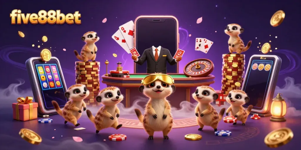 Experience exciting gameplay at five88bet with a lively meerkat casino scene full of engaging elements.